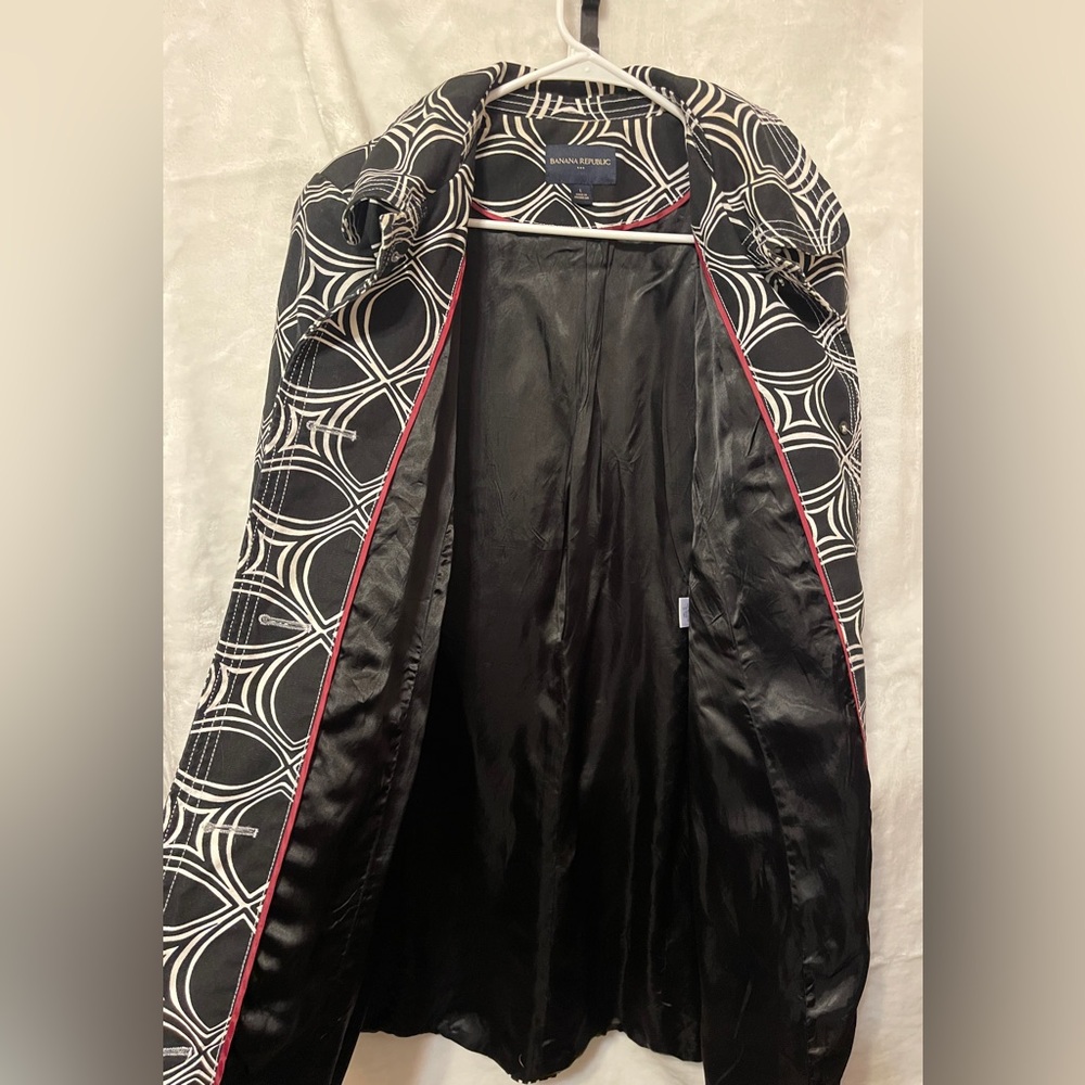 Banana Republic Black and White Geometric Trench Coat W L, Spring/Summer/Fall - Picture 9 of 10